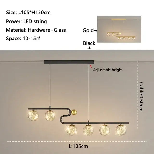 Modern black & gold glass ball led chandelier pendant dining room