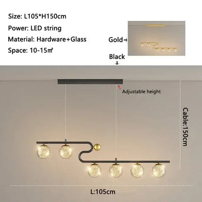 Modern black & gold glass ball led chandelier pendant dining room
