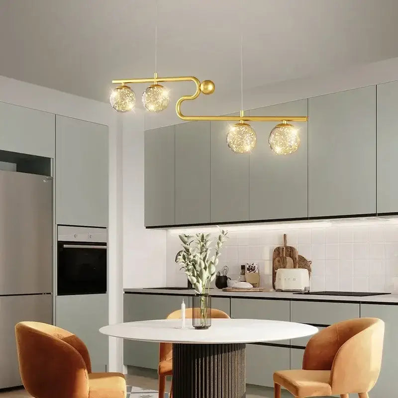 Modern black & gold glass ball led chandelier pendant dining room