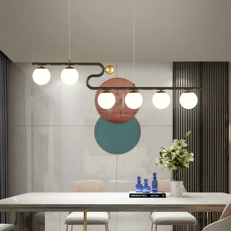 Modern black & gold glass ball led chandelier pendant dining room
