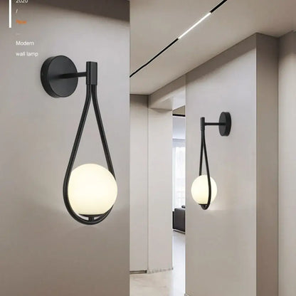 Modern black & gold glass ball led wall lamp bedroom sconce