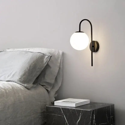 Modern black & gold glass ball led wall light bedroom sconce