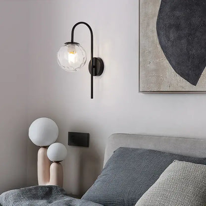 Modern black & gold glass ball led wall light bedroom sconce