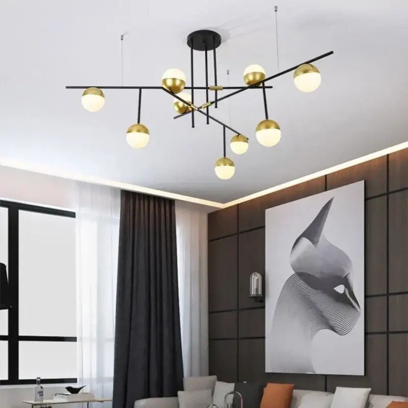 Modern black & gold glass ball pendant lamp dining room fixture