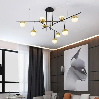 Modern black & gold glass ball pendant lamp dining room fixture