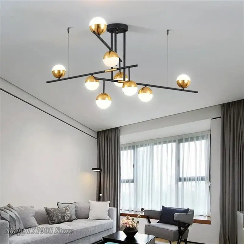 Modern black & gold glass ball pendant lamp dining room fixture