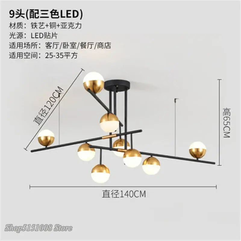 Modern black & gold glass ball pendant lamp dining room fixture