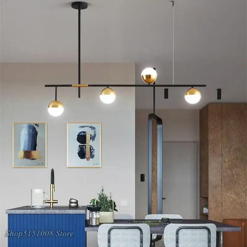 Modern black & gold glass ball pendant lamp dining room fixture