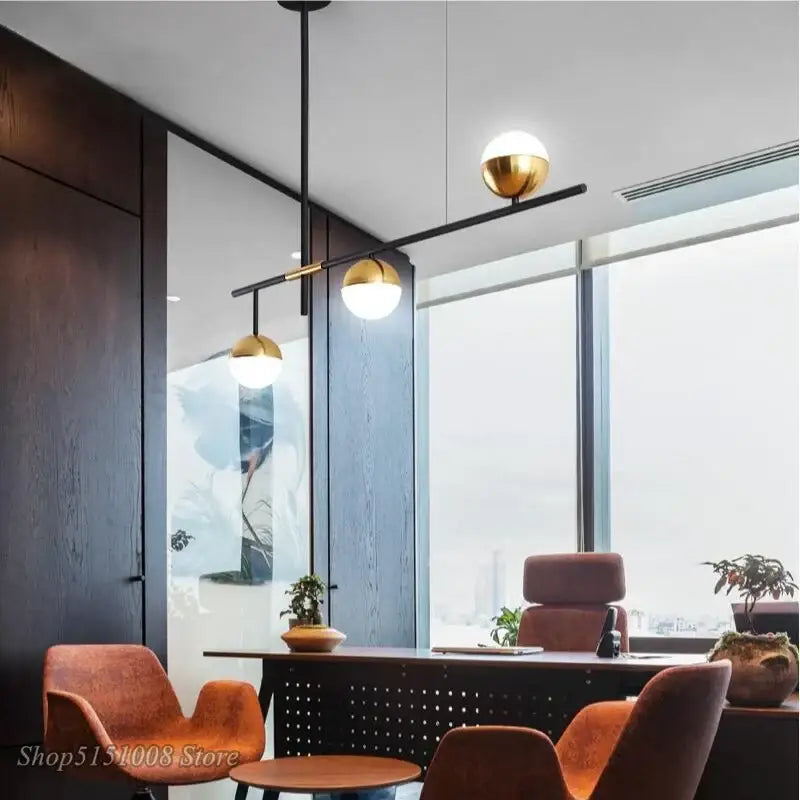 Modern black & gold glass ball pendant lamp dining room fixture
