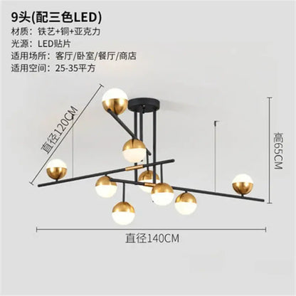 Modern black & gold glass ball pendant lamp dining room fixture