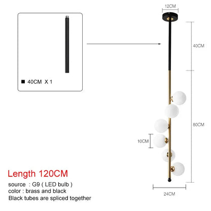 Modern black & gold glass ball pendant lights dining room 5 bulb