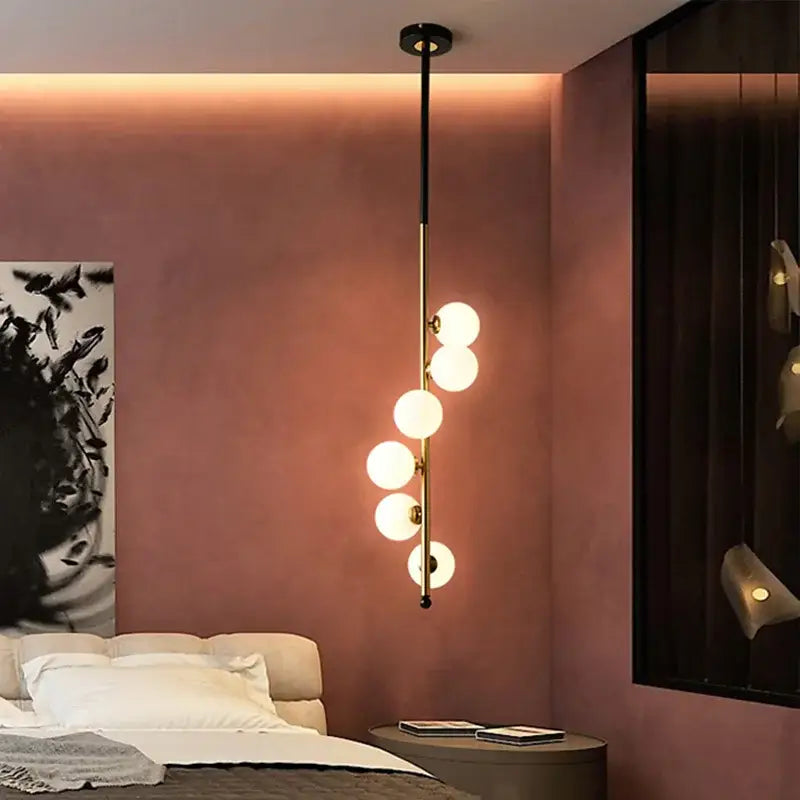 Modern black & gold glass ball pendant lights dining room 5 bulb