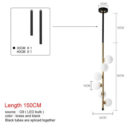 Modern black & gold glass ball pendant lights dining room 5 bulb