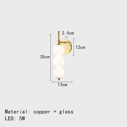 Modern black & gold glass bedside led wall lamp bedroom sconce