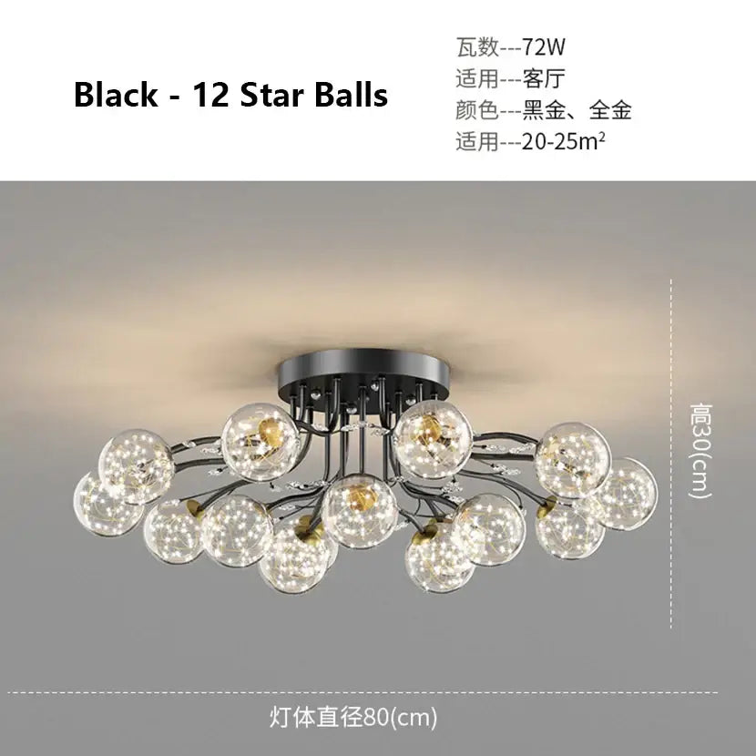 Modern black & gold glass bubble ball ceiling light living room
