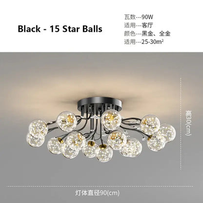 Modern black & gold glass bubble ball ceiling light living room
