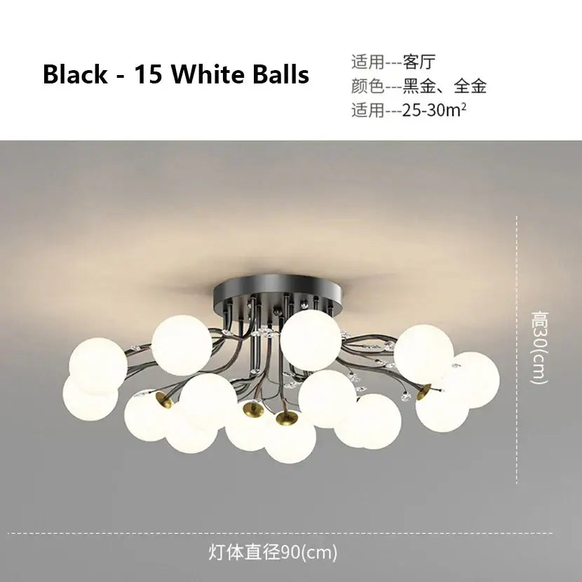 Modern black & gold glass bubble ball ceiling light living room