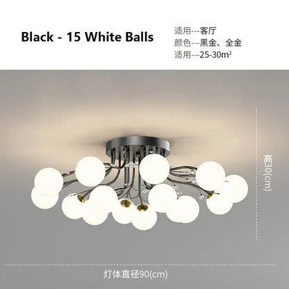 Modern black & gold glass bubble ball ceiling light living room