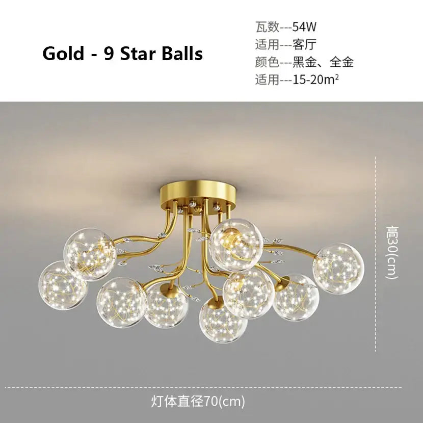 Modern black & gold glass bubble ball ceiling light living room