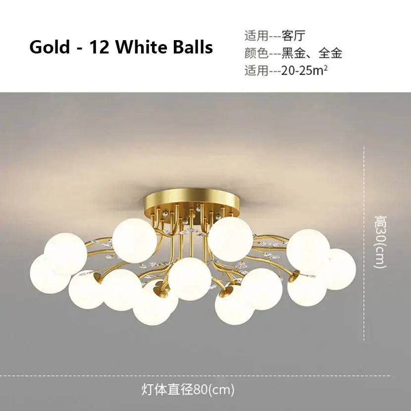 Modern black & gold glass bubble ball ceiling light living room
