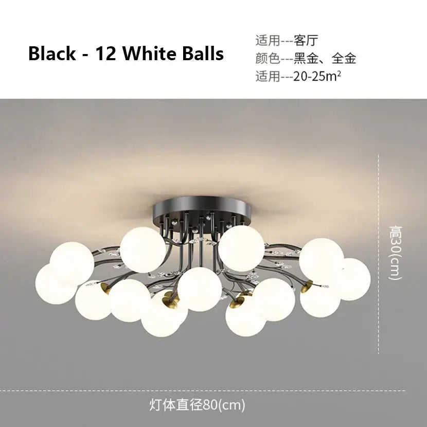 Modern black & gold glass bubble ball ceiling light living room