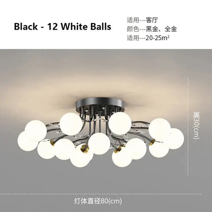 Modern black & gold glass bubble ball ceiling light living room