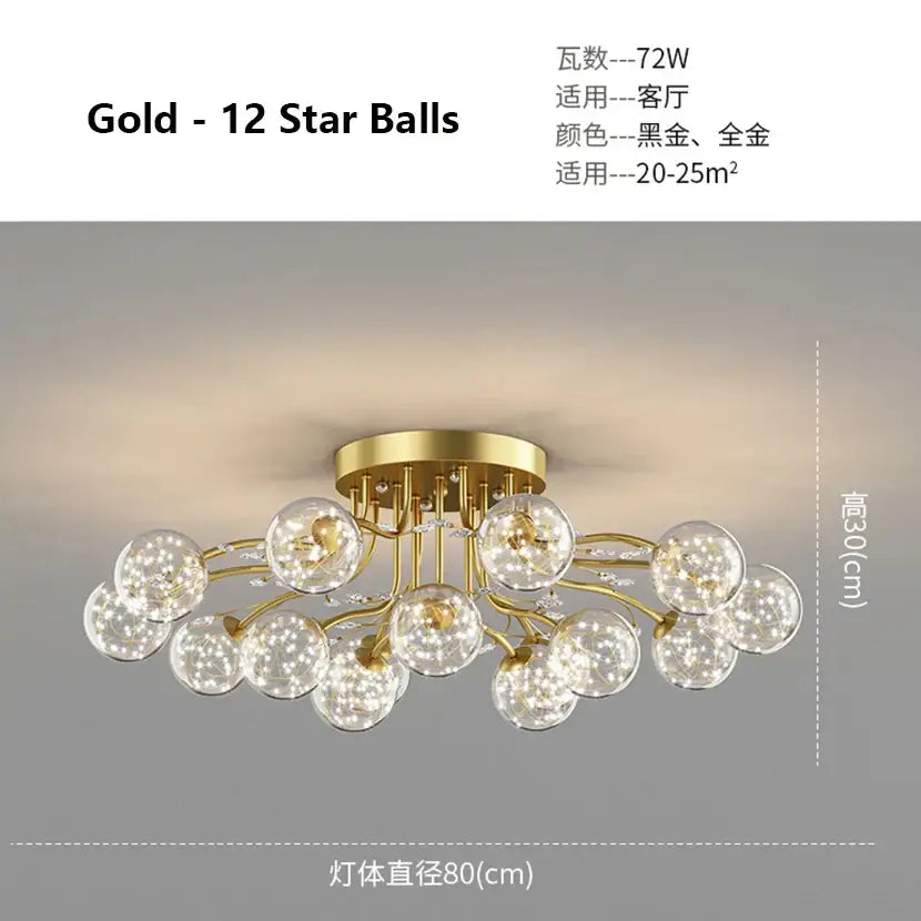 Modern black & gold glass bubble ball ceiling light living room