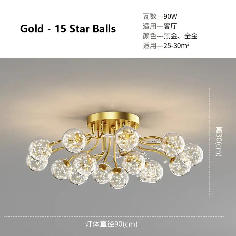 Modern black & gold glass bubble ball ceiling light living room
