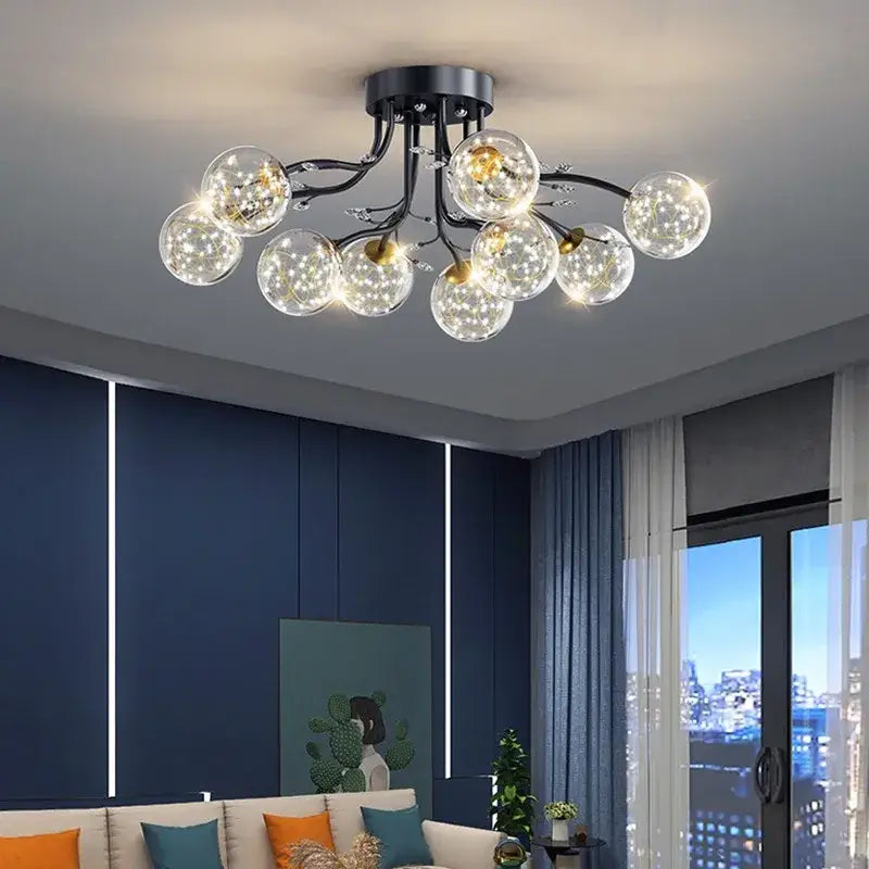 Modern black & gold glass bubble ball ceiling light living room