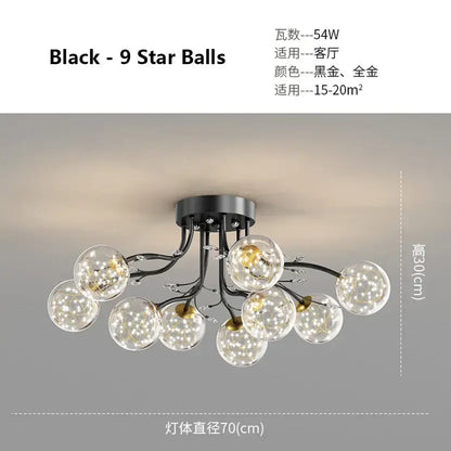 Modern black & gold glass bubble ball ceiling light living room