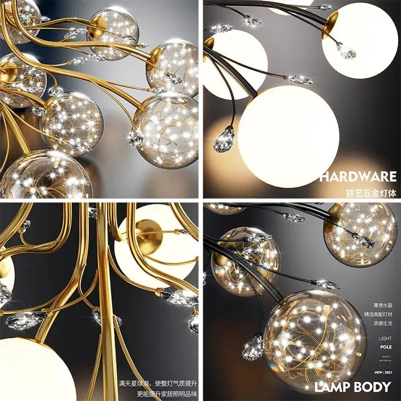 Modern black & gold glass bubble ball ceiling light living room