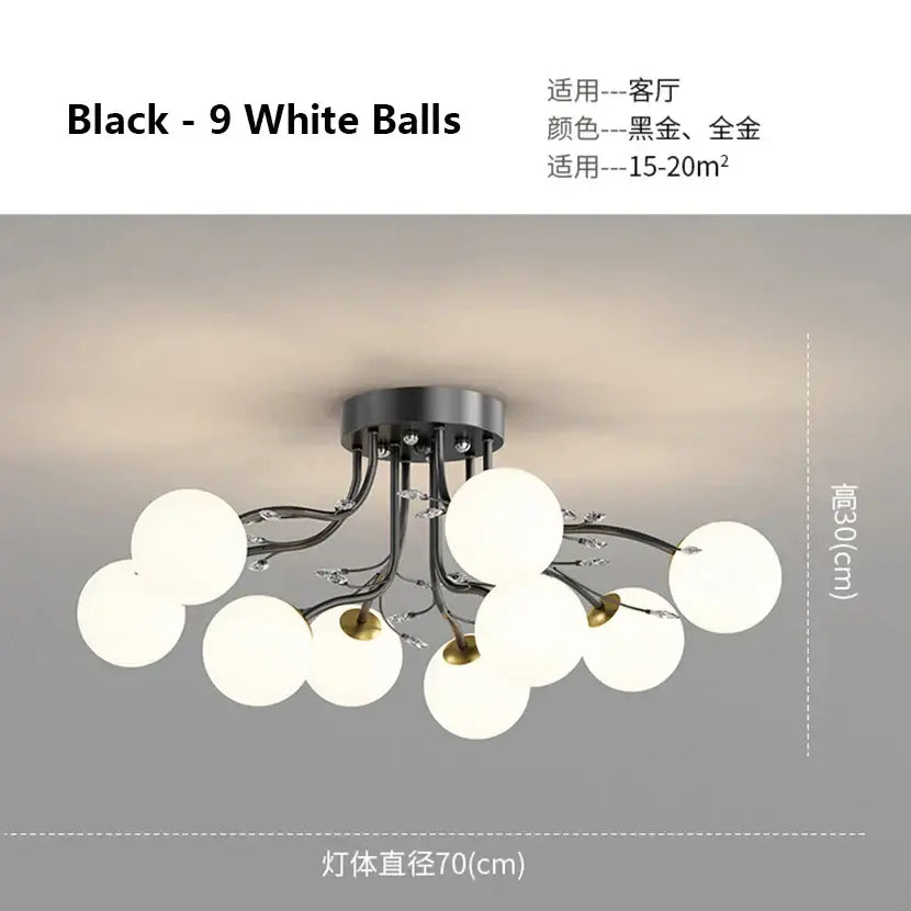 Modern black & gold glass bubble ball ceiling light living room