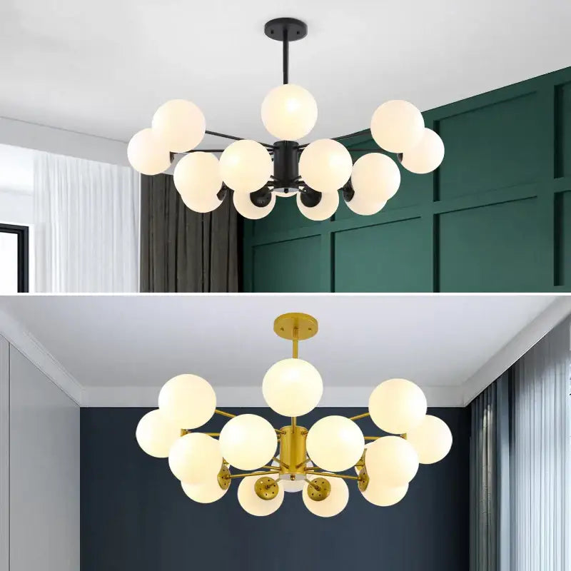 Modern black & gold glass globe pendant light for living room