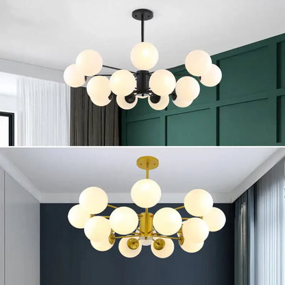 Modern black & gold glass globe pendant light for living room