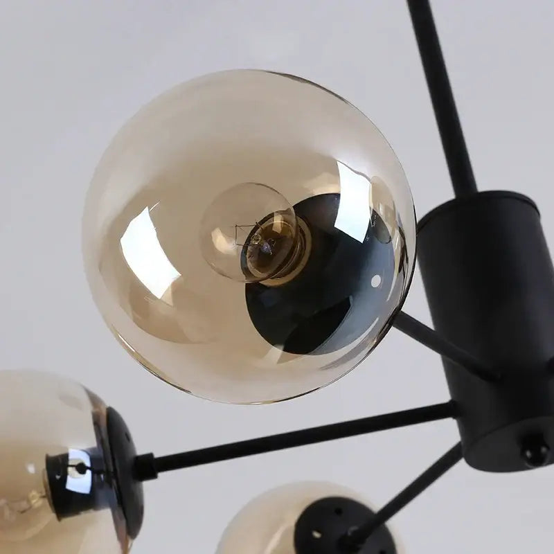 Modern black & gold glass globe pendant light for living room