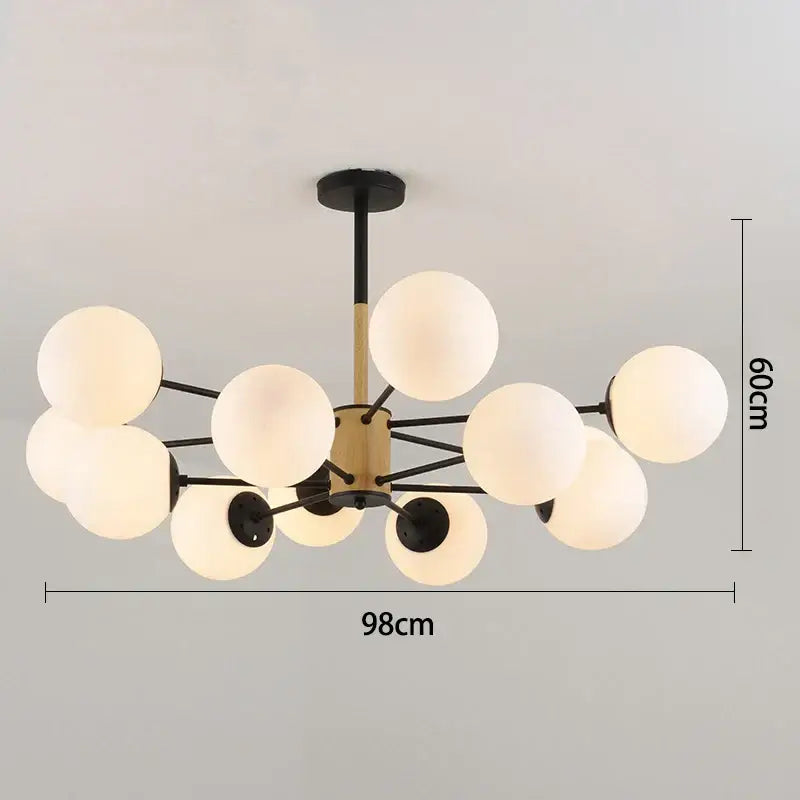 Modern black & gold glass globe pendant light for living room