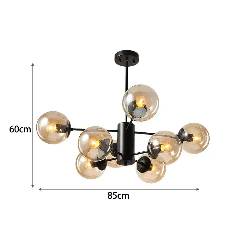 Modern black & gold glass globe pendant light for living room