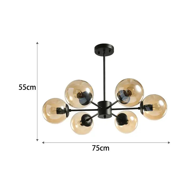 Modern black & gold glass globe pendant light for living room