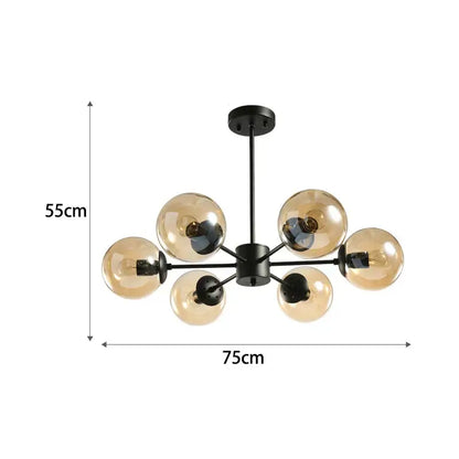 Modern black & gold glass globe pendant light for living room