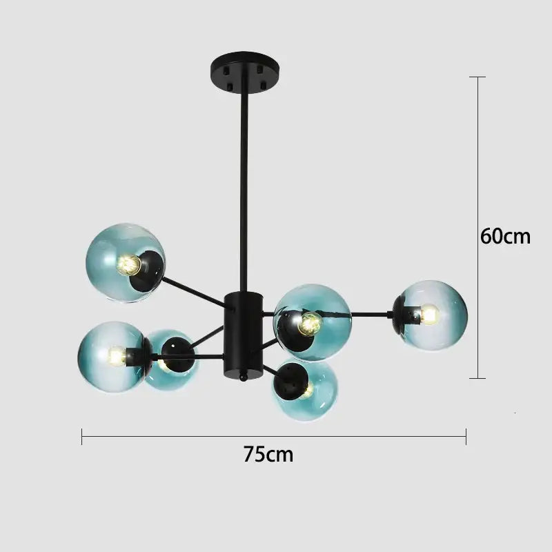 Modern black & gold glass globe pendant light for living room