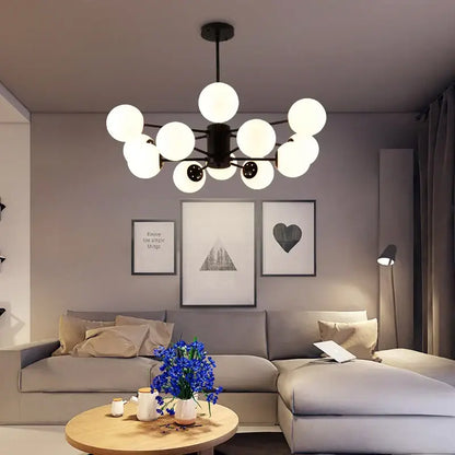 Modern black & gold glass globe pendant light for living room