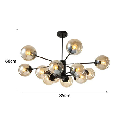 Modern black & gold glass globe pendant light for living room