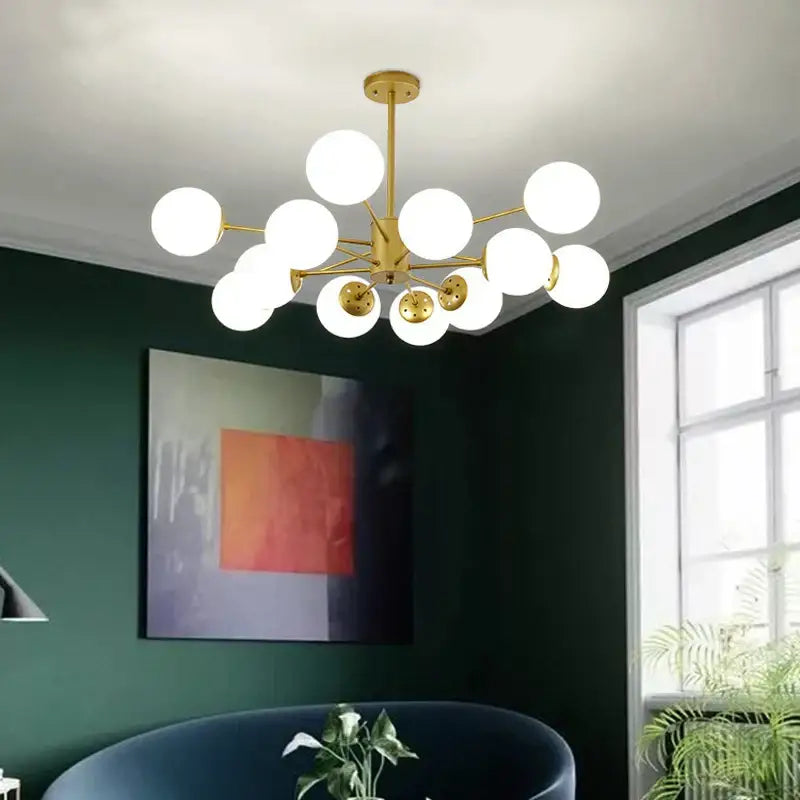 Modern black & gold glass globe pendant light for living room