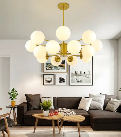 Modern black & gold glass globe pendant light for living room