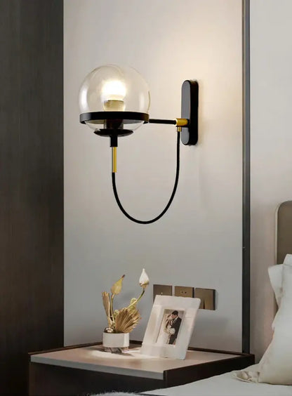 Modern black & gold glass globe wall sconce – bedroom lamp