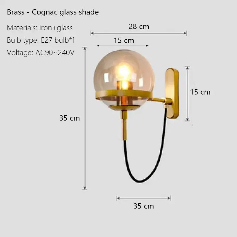 Modern black & gold glass globe wall sconce – bedroom lamp