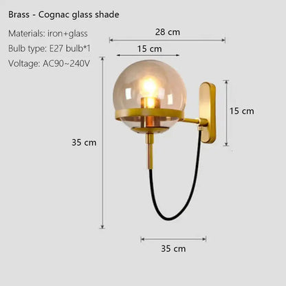 Modern black & gold glass globe wall sconce – bedroom lamp
