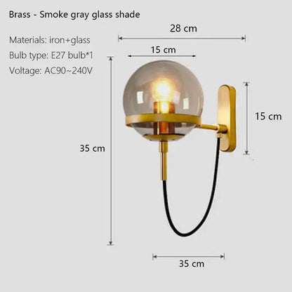 Modern black & gold glass globe wall sconce – bedroom lamp