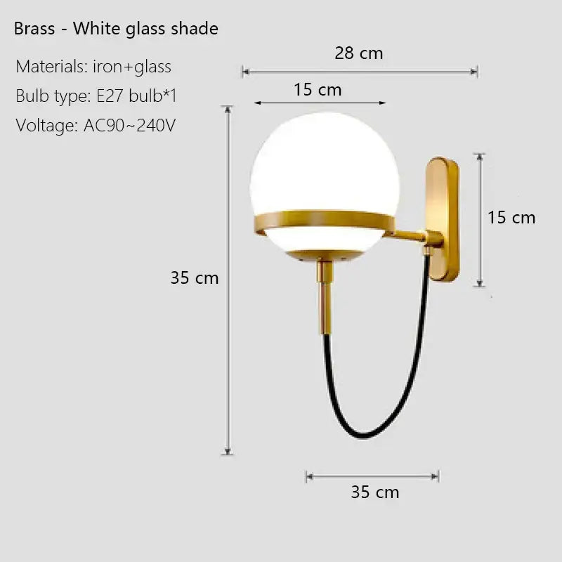 Modern black & gold glass globe wall sconce – bedroom lamp
