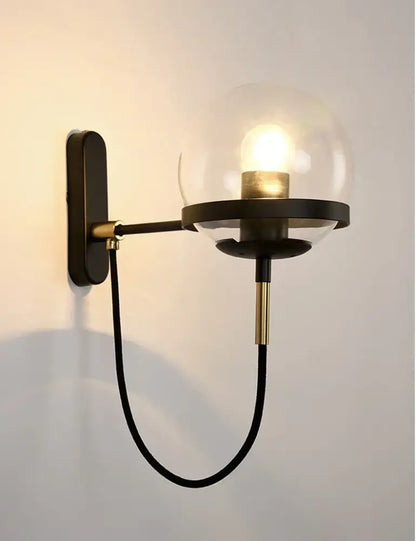 Modern black & gold glass globe wall sconce – bedroom lamp